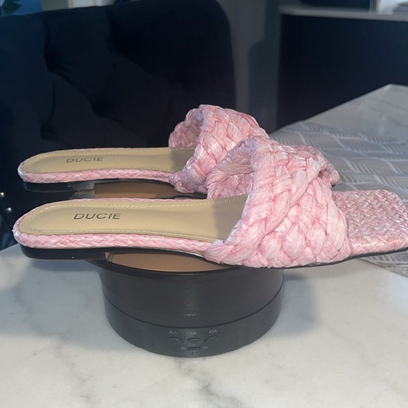 DUCIE LONDON RAFFIA AND LEATHER SLIDES - Picture 9 of 12